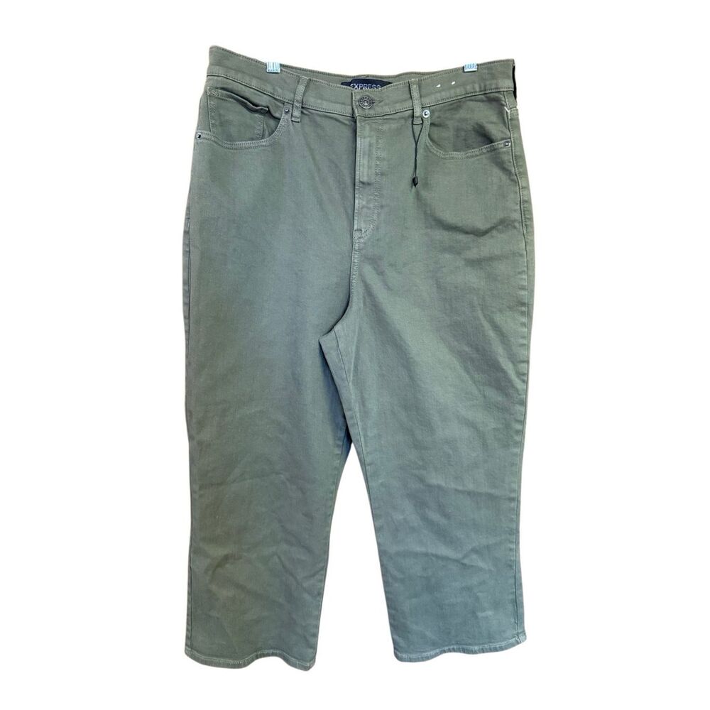 Express Stretch-Cropped-Wide leg-Super High Rise Pants Sz 14 Green NWOT
